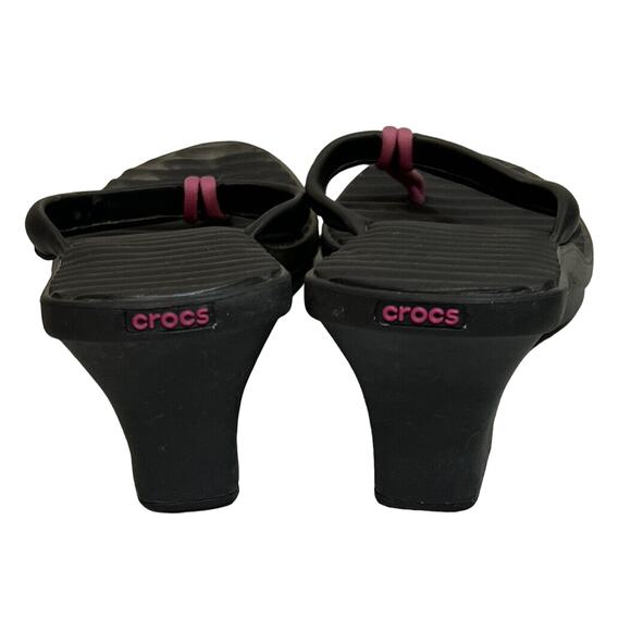 CROCS Sandals Women’s Size 10‎ Black Pink Cabana Wedge Flip Flop - Picture 5 of 7